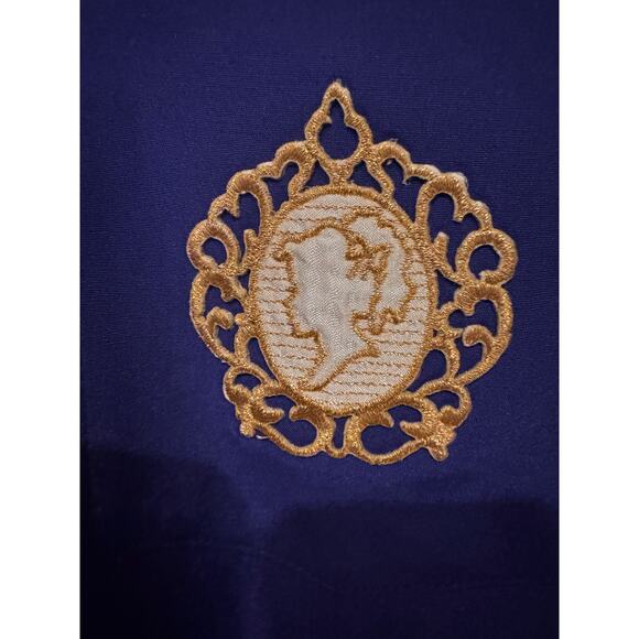 Vintage Gina Royal Blue Cameo Blouse / dress Pearl & Gold Chain Accents Medium - Picture 7 of 16